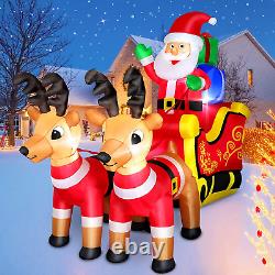 Christmas Inflatables Santa Claus on Sleigh with 2 Reindeers Outdoor Yard Decora