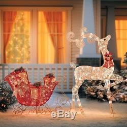 Christmas Lighted Santa Sleigh And Reindeer Yard Decor