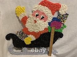 Christmas Melted Plastic Popcorn Decoration Santa Sleigh 3 Reindeer Noel (5) VTG