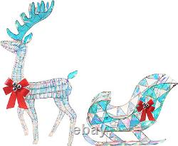 Christmas Reindeer and Santa Sleigh Set Lighted Christmas Yard Decoration