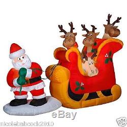 Christmas Santa Claus Pulling Sleigh With Reindeer Lighted Yard Decor