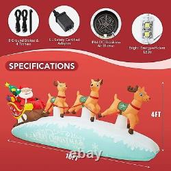 Christmas Santa Claus Reindeer Sleigh Airblown Inflatable Blow Up Decor Xmas LED