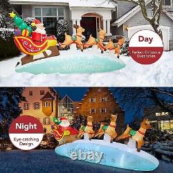 Christmas Santa Claus Reindeer Sleigh Airblown Inflatable Blow Up Decor Xmas LED