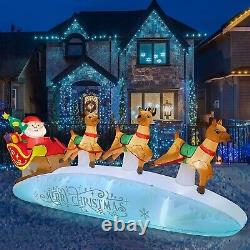 Christmas Santa Claus Reindeer Sleigh Airblown Inflatable Blow Up Decor Xmas LED