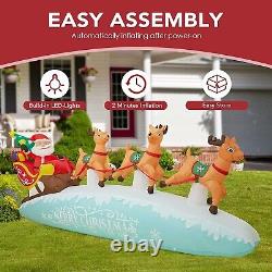 Christmas Santa Claus Reindeer Sleigh Airblown Inflatable Blow Up Decor Xmas LED