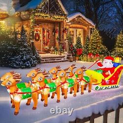 Christmas Santa Claus Sleigh Reindeers Airblown Inflatable Decor BlowUp Xmas LED