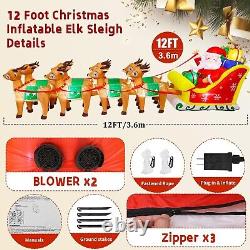 Christmas Santa Claus Sleigh Reindeers Airblown Inflatable Decor BlowUp Xmas LED