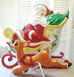 Christmas Santa Claus Sleigh WithOne Reindeer Blow Mold-Grand Venture-VTG-27Ht