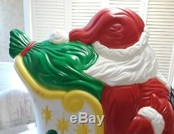 Christmas Santa Claus Sleigh WithOne Reindeer Blow Mold-Grand Venture-VTG-27Ht