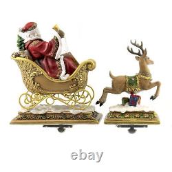 Christmas Santa/ Reindeer Stocking Holder Polyresin Sleigh Presents 37011