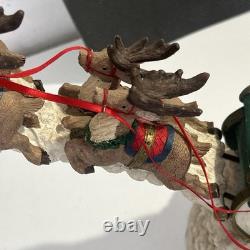 Christmas Santa Sleigh + Flying Reindeer 16x16x5.25 Sculpture Jaimy'93