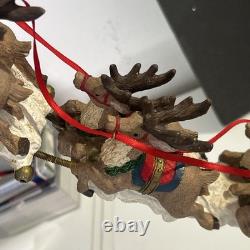 Christmas Santa Sleigh + Flying Reindeer 16x16x5.25 Sculpture Jaimy'93