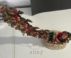 Christmas Santa Sleigh + Flying Reindeer 16x16x5.25 Sculpture Jaimy'93