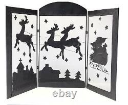 Christmas Santa Sleigh Reindeer 3D Metal Mesh 3 Panel Fireplace Screen Cover 32
