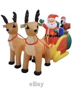 Christmas Santa Sleigh Reindeer Sled Airblown Inflatable Giant Sized14 Ft Huge