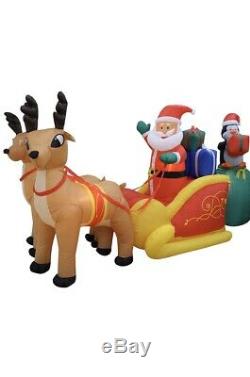 Christmas Santa Sleigh Reindeer Sled Airblown Inflatable Giant Sized14 Ft Huge