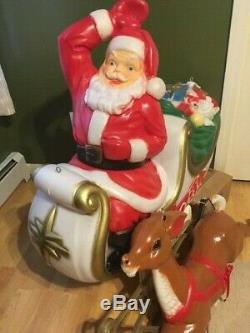 Christmas Santa Sleigh with Reindeer Blow Mold Xmas Yard Decor