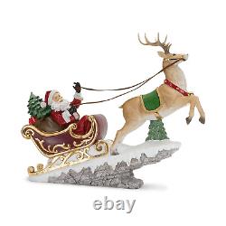 Christmas Santa in Sleigh with Flying Reindeer 21.5L X 18H Figurine