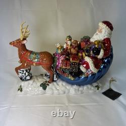 Christopher Radko Christmas Santa Sleigh withReindeer Cookie Jar Vintage READ