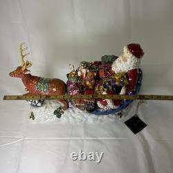 Christopher Radko Christmas Santa Sleigh withReindeer Cookie Jar Vintage READ