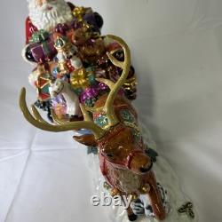 Christopher Radko Christmas Santa Sleigh withReindeer Cookie Jar Vintage READ