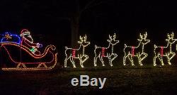 Commercial Santa Sleigh Reindeer Outdoor LED Lighted Decoration Steel Wireframe