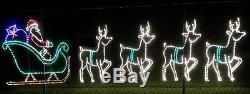 Commercial Santa Sleigh Reindeer Outdoor LED Lighted Decoration Steel Wireframe