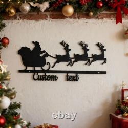 Custom Metal Wall Art, Santa Sleigh and Reindeer, Large Christmas Decor