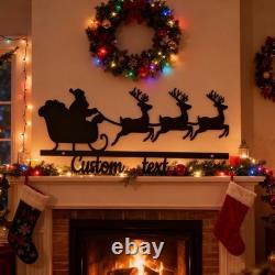 Custom Metal Wall Art, Santa Sleigh and Reindeer, Large Christmas Decor