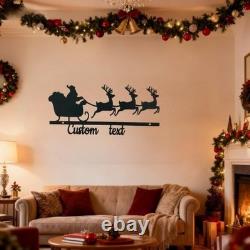 Custom Metal Wall Art, Santa Sleigh and Reindeer, Large Christmas Decor