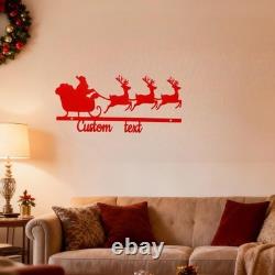 Custom Metal Wall Art, Santa Sleigh and Reindeer, Large Christmas Decor