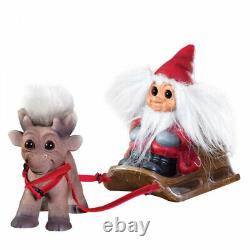 DAM SANTA TROLL IN SLEIGH WITH TWO REINDEER NEW IN BOXES Made in Denmark