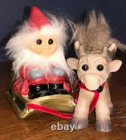 DAM Santa, Sleigh, Brave Reindeer Troll Doll Set, NIB, Free Ship from Denmark