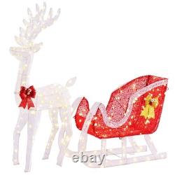 DUMOS 4 FT Lighted Christmas Reindeer & Santa Sleigh Set, Family Outdoor Indoor