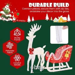 DUMOS 4 FT Lighted Christmas Reindeer & Santa Sleigh Set, Family Outdoor Indoor