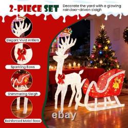 DUMOS 4 FT Lighted Christmas Reindeer & Santa Sleigh Set, Family Outdoor Indoor