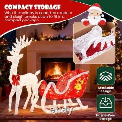 DUMOS 4 FT Lighted Christmas Reindeer & Santa Sleigh Set, Family Outdoor Indoor