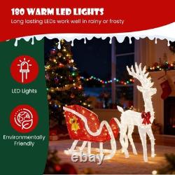 DUMOS 4 FT Lighted Christmas Reindeer & Santa Sleigh Set, Family Outdoor Indoor
