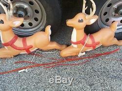 #D vintage blow mold plastic santa sleigh reindeer 2 Christmas yard lawn decor