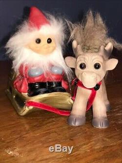 Dam Christmas Santa, Sleigh, And Reindeer Troll Doll Set, Brand New In Box