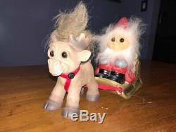 Dam Christmas Santa, Sleigh, And Reindeer Troll Doll Set, Brand New In Box