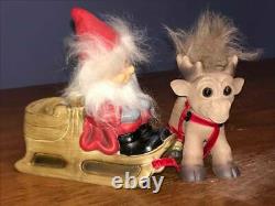 Dam Christmas Santa, Sleigh, And Reindeer Troll Doll Set New In Box, Free Ship