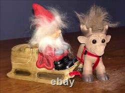 Dam Troll Doll Santa Set with Sleigh and Reindeer, New but Open Box, Free Ship