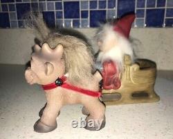 Dam Troll Doll Santa Set with Sleigh and Reindeer, New but Open Box, Free Ship