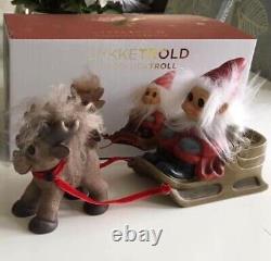 Dam Troll Doll Santa Set with Sleigh and Reindeer, New but Open Box, Free Ship