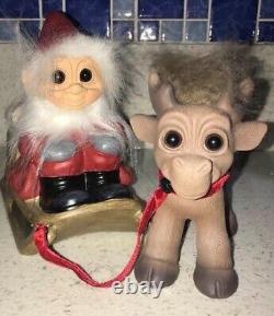 Dam Troll Doll Santa Set with Sleigh and Reindeer, New but Open Box, Free Ship