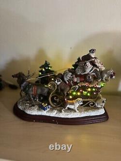 Danbury Mint Christmas Bulldogs Santa Sleigh Reindeer Tree RARE Vintage 18 Dogs
