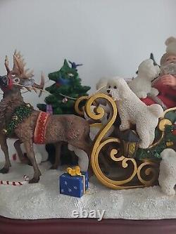 Danbury Mint Lighted Bichon Frise Christmas Santa & Reindeer Sleigh RARE