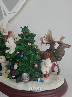 Danbury Mint Lighted Bichon Frise Christmas Santa & Reindeer Sleigh RARE