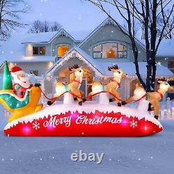 Danxilu 10 FT Long Christmas Inflatables Santa Sleigh with 3 Reindeer Decor